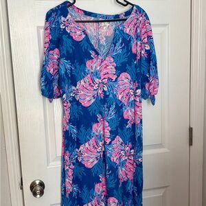 Lilly Pulitzer Easley Blue Dress with Pink Floral Print